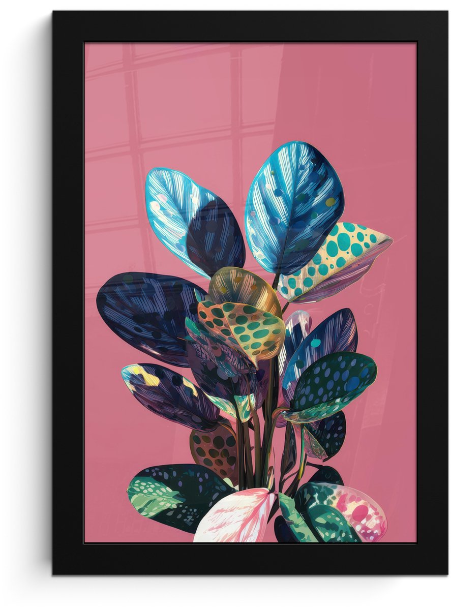 FrameYourWall Poster in lijst - Fotolijst 20x30 cm - Posters - Plant - Bladeren - Stippen - Abstract - Posterlijst zwart - Decoratie - Wanddecoratie woonkamer - Muurdecoratie slaapkamer
