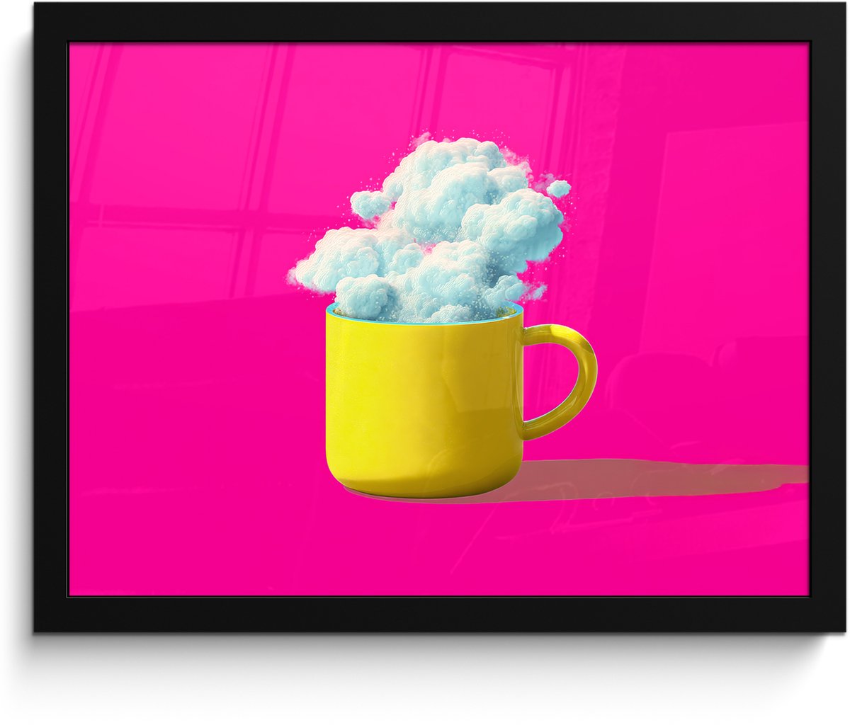 FrameYourWall Poster in lijst - Fotolijst 40x30 cm - Posters - Mok - Wolken - Roze - Minimalitisch - Posterlijst zwart - Decoratie - Wanddecoratie woonkamer - Muurdecoratie slaapkamer