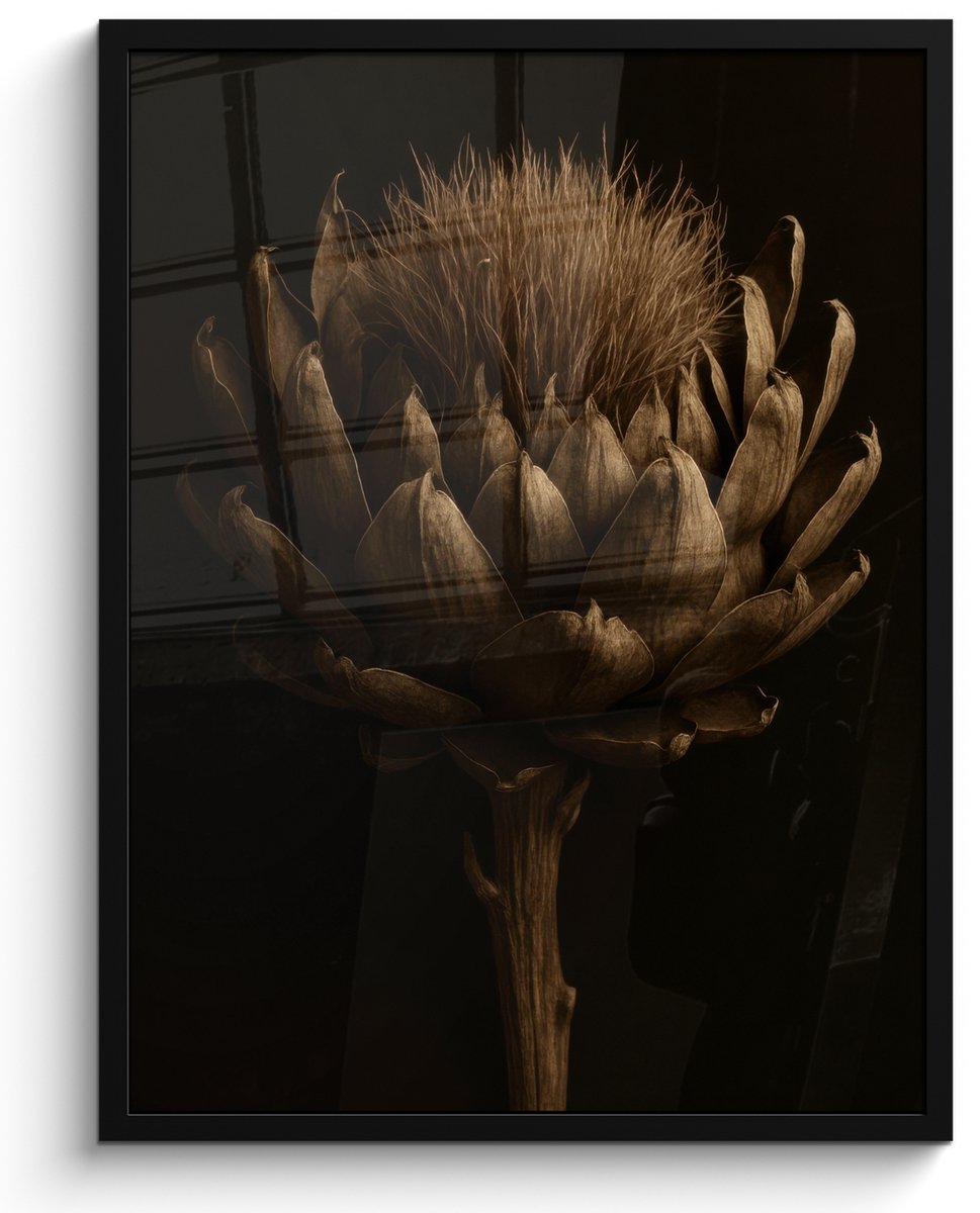 FrameYourWall Poster in lijst - Fotolijst 60x80 cm - Posters - Donkerbruin - Bloem - Textuur - Artisjok - Posterlijst zwart - Decoratie - Wanddecoratie woonkamer - Muurdecoratie slaapkamer Bloem - Artisjok