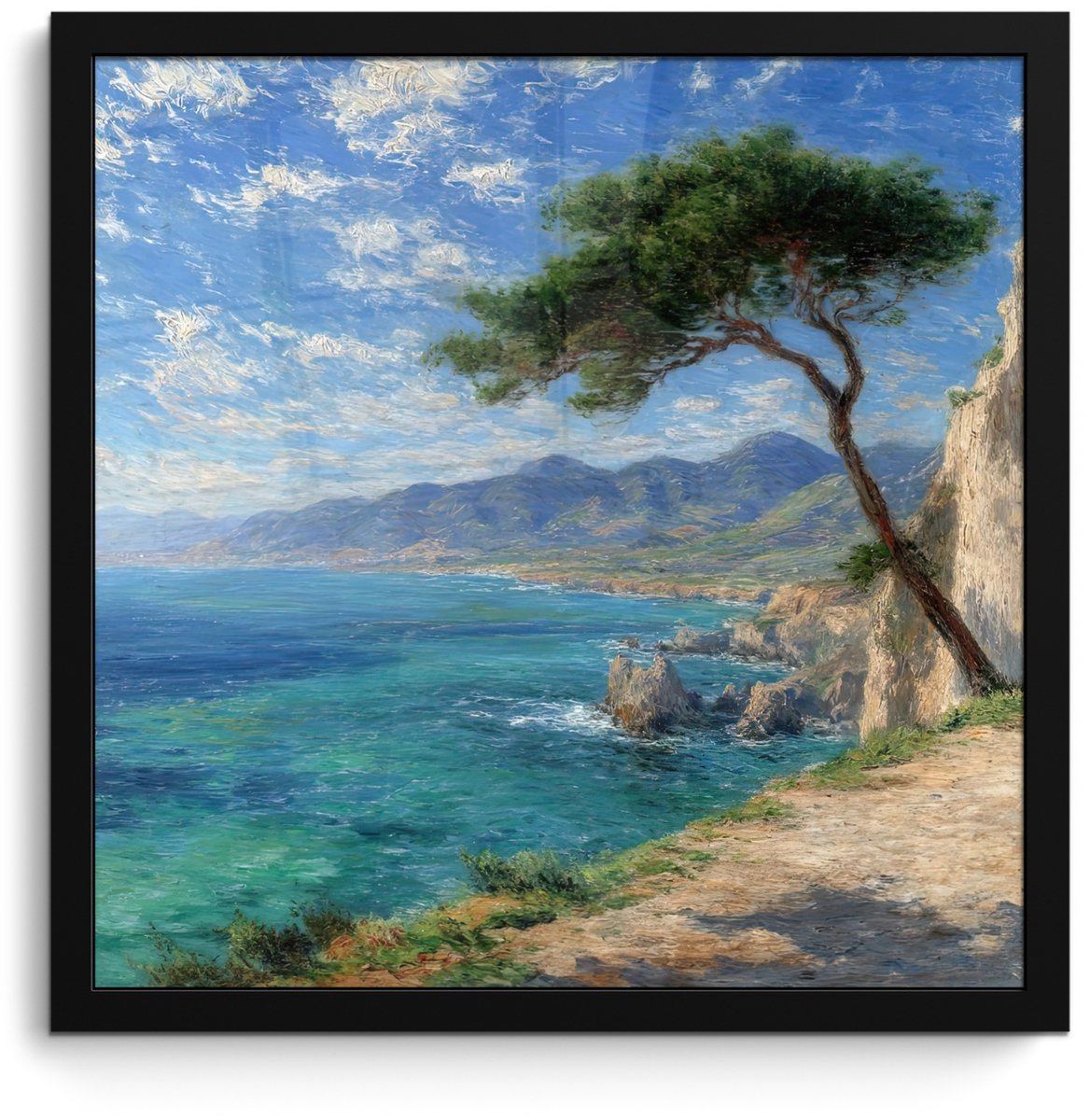 FrameYourWall Poster in lijst - Fotolijst 40x40 cm - Posters - Rotsen - Kustlijn - Boom - Bergen - Posterlijst zwart - Decoratie - Wanddecoratie woonkamer - Muurdecoratie slaapkamer