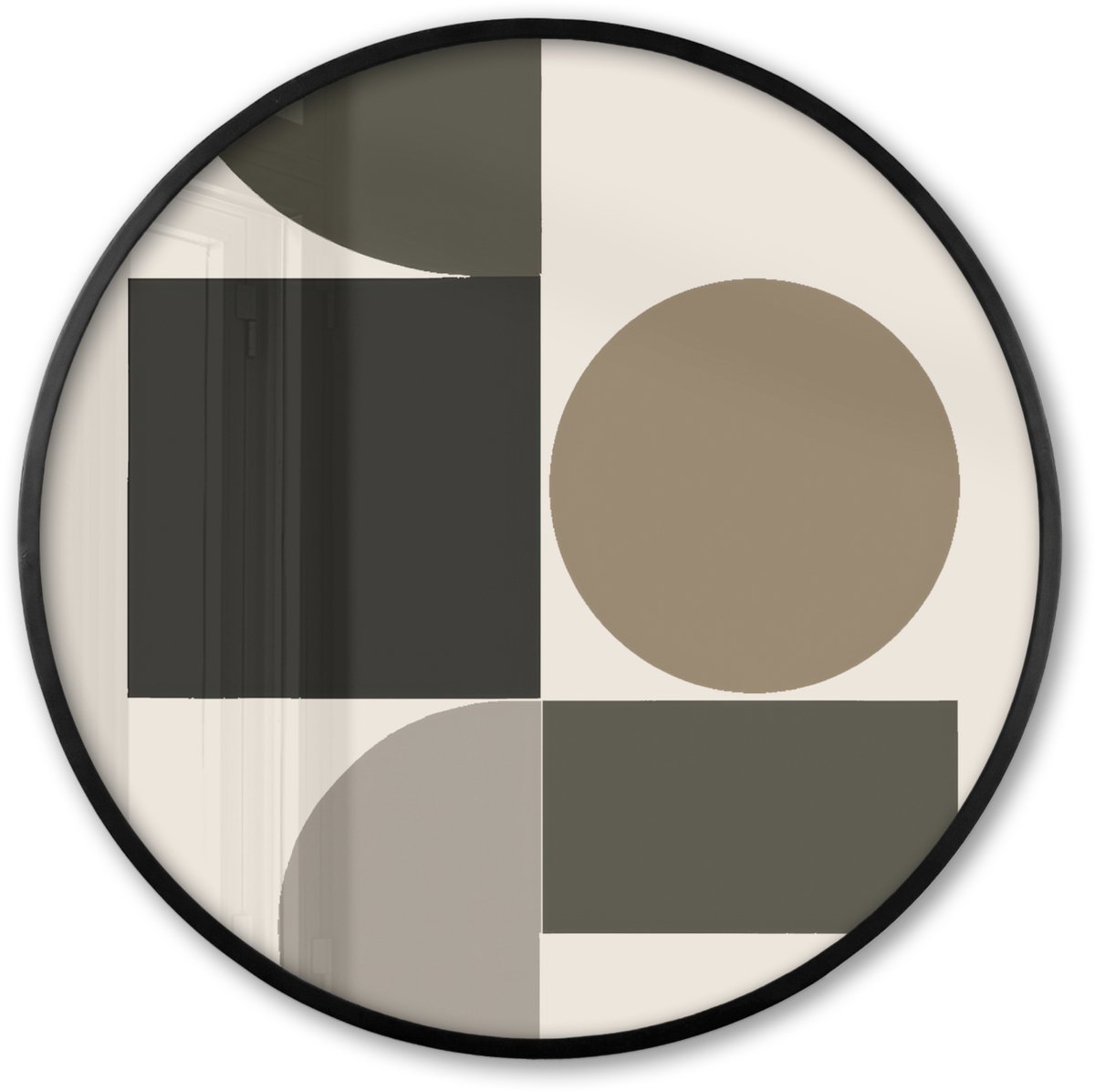FrameYourWall Poster in lijst Rond - Fotolijst 60x60 cm - Posters - Aardetinten - Abstracte compositie - Eenvoudige vormen - Ronde posterlijst zwart - Decoratie - Wanddecoratie woonkamer - Muurdecoratie slaapkamer Aardetinten - Vormen