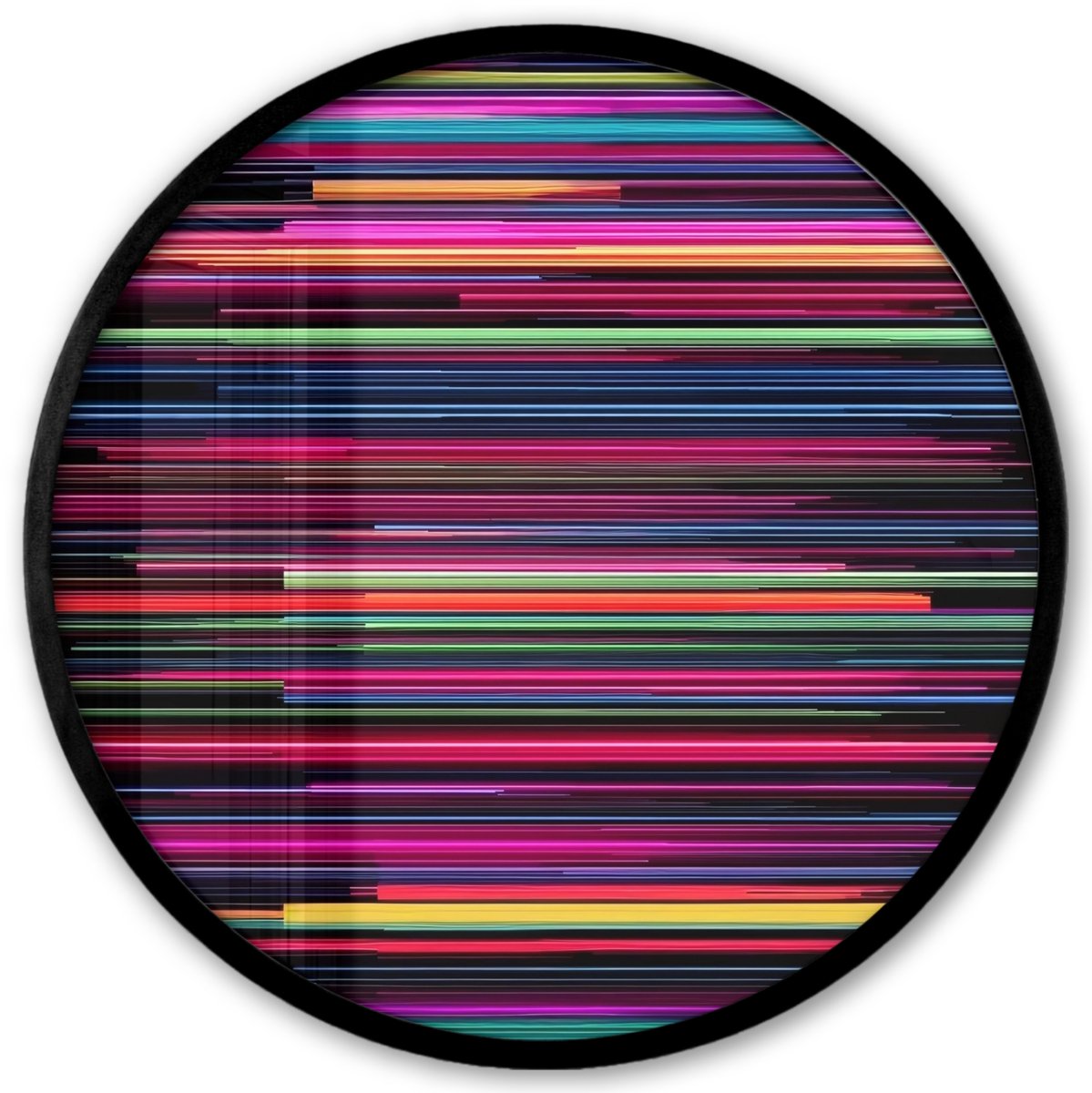 FrameYourWall Poster in lijst Rond - Fotolijst 40x40 cm - Posters - Gaming - Abstract - Lijnen - Horizontaal - Kleurrijk - Ronde posterlijst zwart - Decoratie - Wanddecoratie woonkamer - Muurdecoratie slaapkamer Lijnen - Kleurrijk