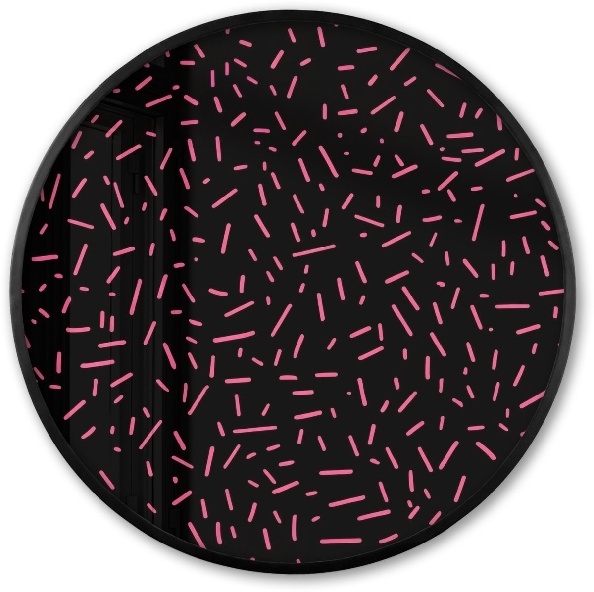 FrameYourWall Poster in lijst Rond - Fotolijst 60x60 cm - Posters - Gaming - Streepjes - Roze - Abstract - Ronde posterlijst zwart - Decoratie - Wanddecoratie woonkamer - Muurdecoratie slaapkamer Strepen