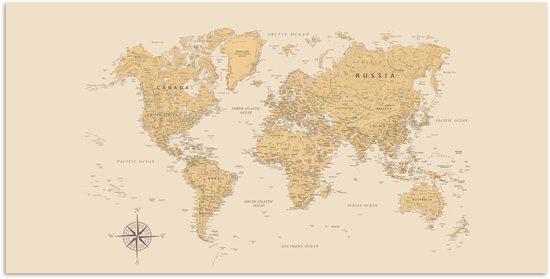 Affiche 150x75 cm - Wereldkaart - Réaliste - Beige - Posters - Décoration chambre - Décoration murale salon - Décoration murale chambre