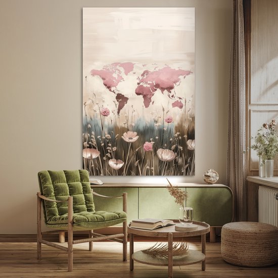 Affiche 120x180 cm - Wereldkaart - Rose - Fleurs - Posters - Décoration chambre - Décoration murale salon - Décoration murale chambre XXL