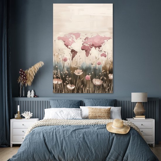 Affiche 120x180 cm - Wereldkaart - Rose - Fleurs - Posters - Décoration chambre - Décoration murale salon - Décoration murale chambre XXL
