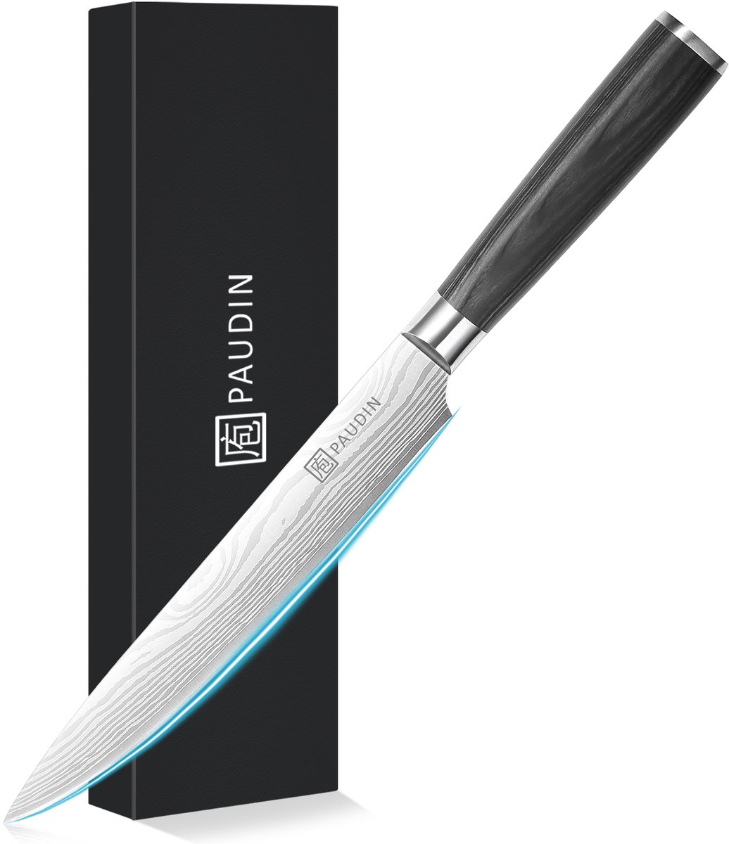 PAUDIN KW8 Vleesmes Professioneel - 20 cm - Japans mes - Koksmes - Damascus Patroon