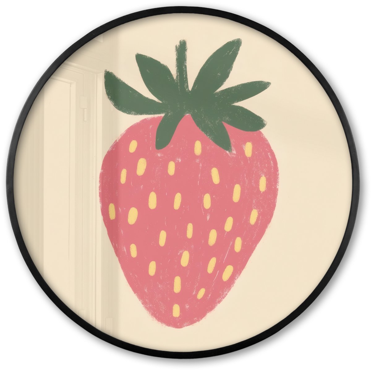 FrameYourWall Poster in lijst Rond - Fotolijst 60x60 cm - Posters - Aardbei - Minimalistisch - Rood - Fruit - Ronde posterlijst zwart - Decoratie - Wanddecoratie woonkamer - Muurdecoratie slaapkamer
