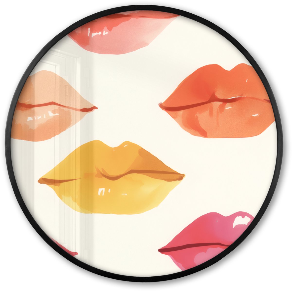 FrameYourWall Poster in lijst Rond - Fotolijst 80x80 cm - Posters - Lippen - Kleurrijk - Glanzend - Ronde posterlijst zwart - Decoratie - Wanddecoratie woonkamer - Muurdecoratie slaapkamer