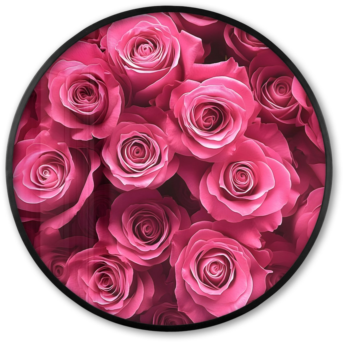 FrameYourWall Poster in lijst Rond - Fotolijst 80x80 cm - Posters - Rozen - Pink - Bloem - Ronde posterlijst zwart - Decoratie - Wanddecoratie woonkamer - Muurdecoratie slaapkamer Bloemen
