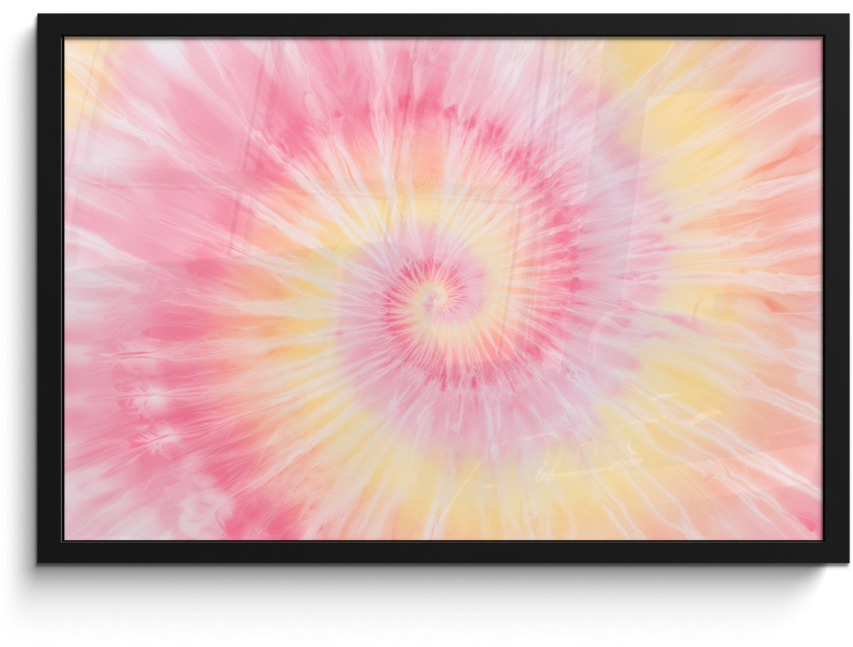 FrameYourWall Poster in lijst - Fotolijst 60x40 cm - Posters - Patroon - Tie Dye - Pasteltinten - Roze - Posterlijst zwart - Decoratie - Wanddecoratie woonkamer - Muurdecoratie slaapkamer Multicolor