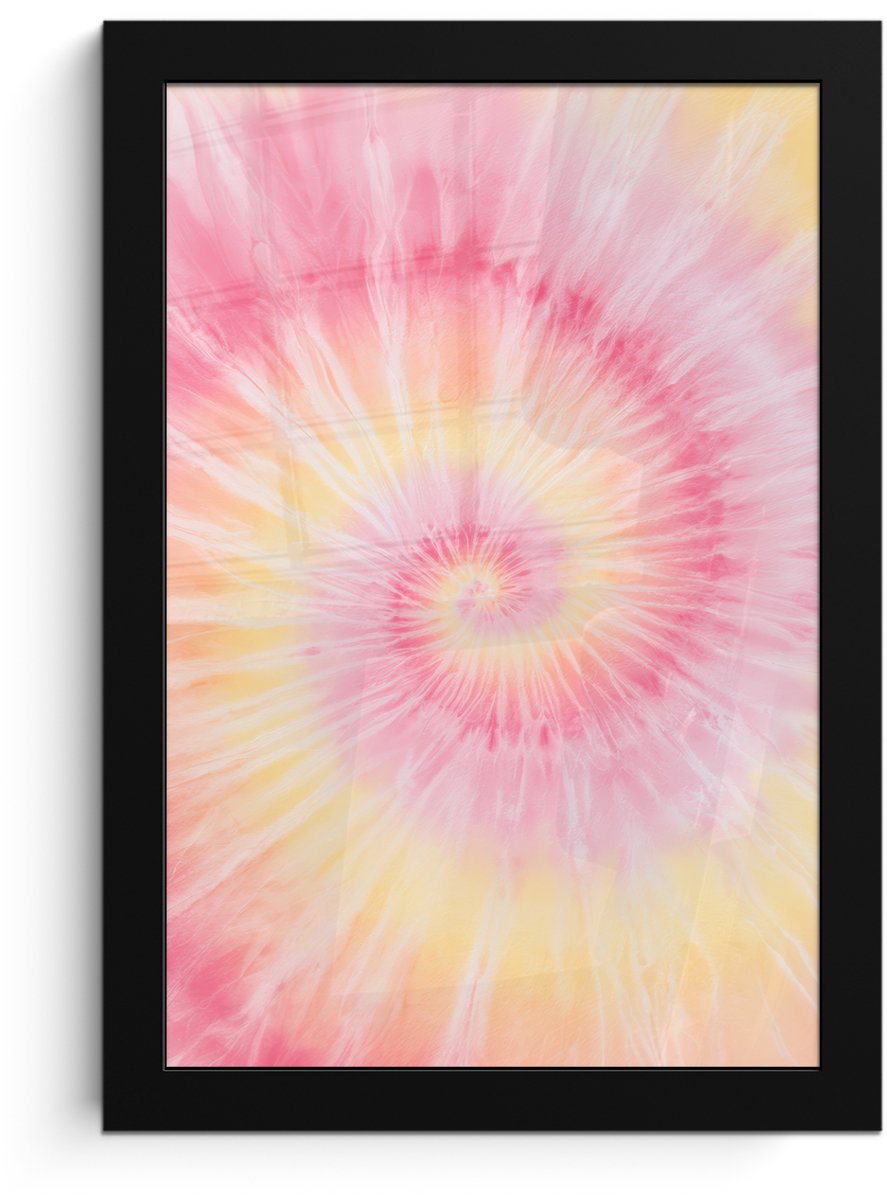 FrameYourWall Poster in lijst - Fotolijst 20x30 cm - Posters - Patroon - Tie Dye - Pasteltinten - Roze - Posterlijst zwart - Decoratie - Wanddecoratie woonkamer - Muurdecoratie slaapkamer Multicolor