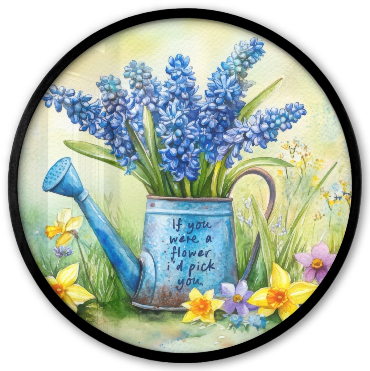 FrameYourWall Poster in lijst Rond - Fotolijst 40x40 cm - Posters - Lavendelbloemen - Quote - Gieter - Ronde posterlijst zwart - Decoratie - Wanddecoratie woonkamer - Muurdecoratie slaapkamer Lavendel - Quote
