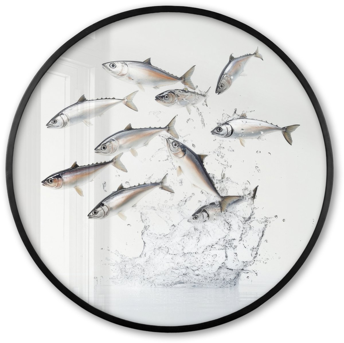 FrameYourWall Poster in lijst Rond - Fotolijst 80x80 cm - Posters - Vissen - Water - Wit - Ronde posterlijst zwart - Decoratie - Wanddecoratie woonkamer - Muurdecoratie slaapkamer