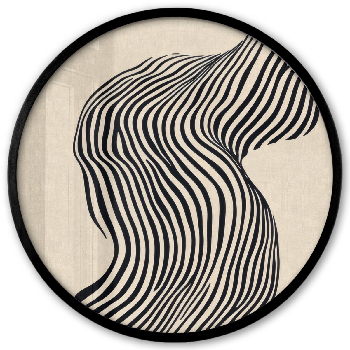 FrameYourWall Poster in lijst Rond - Fotolijst 40x40 cm - Posters - Golvend - Lijnen - Abstract - Silhouet - Ronde posterlijst zwart - Decoratie - Wanddecoratie woonkamer - Muurdecoratie slaapkamer Lijnen - Golvend