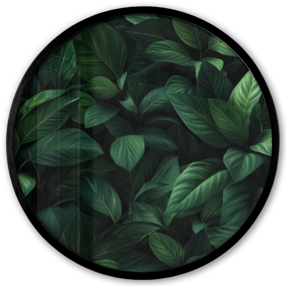 FrameYourWall Poster in lijst Rond - Fotolijst 40x40 cm - Posters - Bladeren - Ovaal - Groen - Nerven - Ronde posterlijst zwart - Decoratie - Wanddecoratie woonkamer - Muurdecoratie slaapkamer Bladeren - Nerven