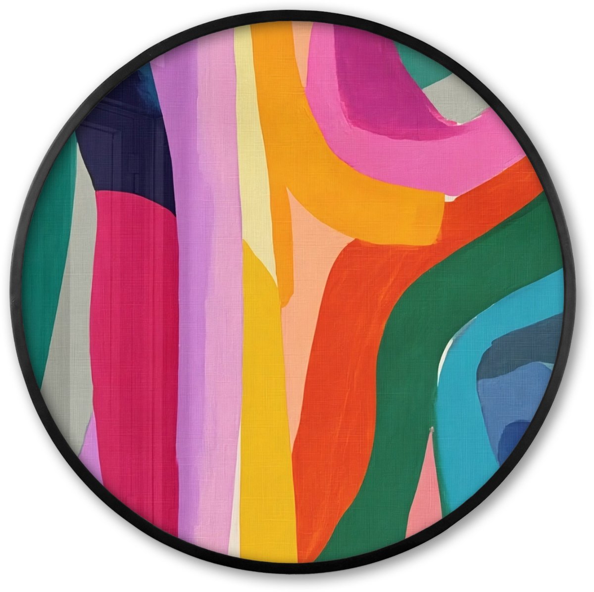 FrameYourWall Poster in lijst Rond - Fotolijst 60x60 cm - Posters - Abstract - Kleurrijk - Golven - Lijnen - Ronde posterlijst zwart - Decoratie - Wanddecoratie woonkamer - Muurdecoratie slaapkamer