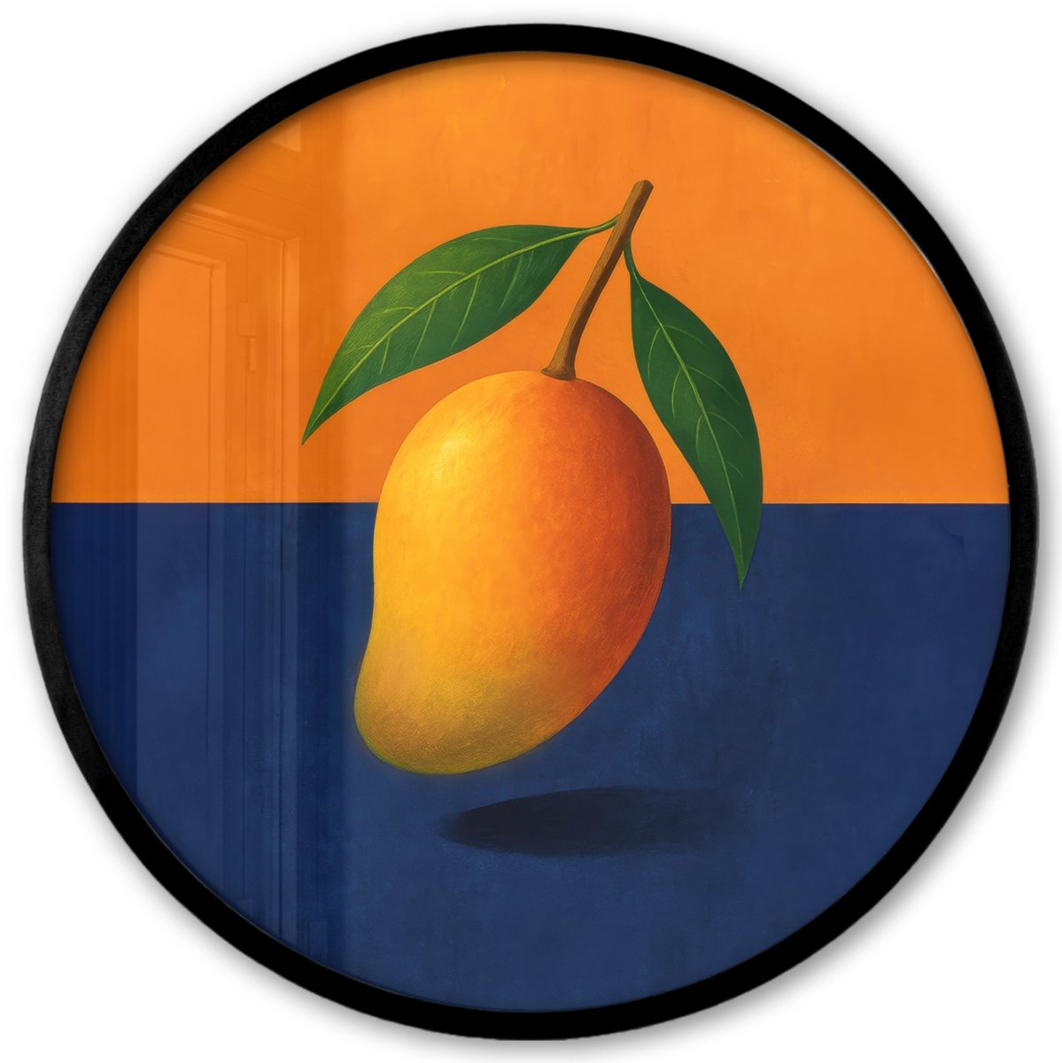 FrameYourWall Poster in lijst Rond - Fotolijst 40x40 cm - Posters - Mango - Vlakken - Bladeren - Oranje - Ronde posterlijst zwart - Decoratie - Wanddecoratie woonkamer - Muurdecoratie slaapkamer