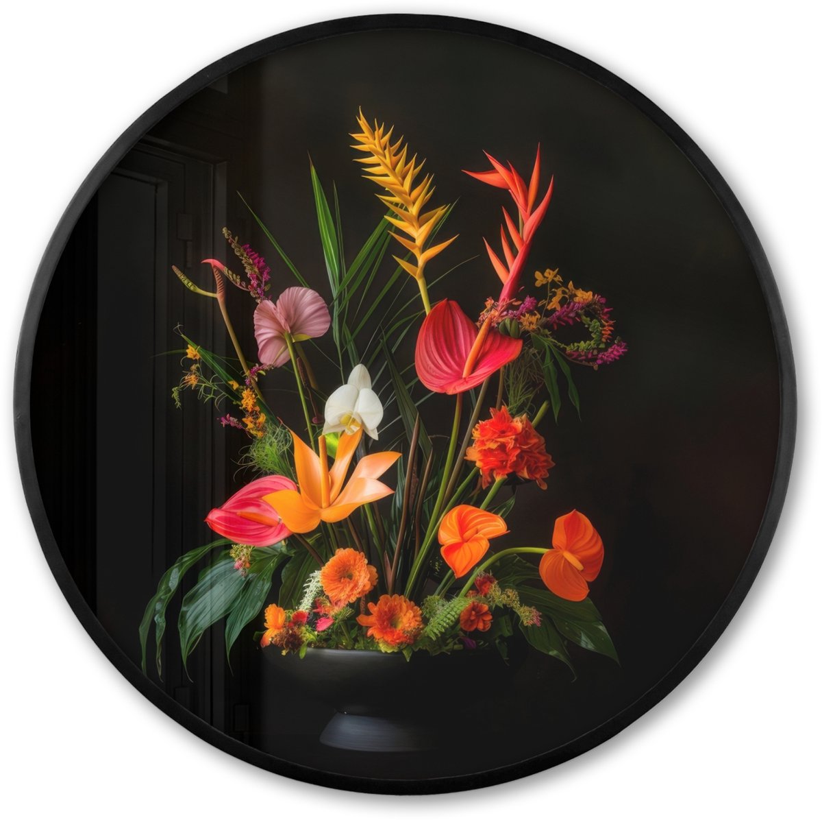 FrameYourWall Poster in lijst Rond - Fotolijst 60x60 cm - Posters - Schaal - Boeket - Bloemen - Ronde posterlijst zwart - Decoratie - Wanddecoratie woonkamer - Muurdecoratie slaapkamer Boeket - Bloemen 3