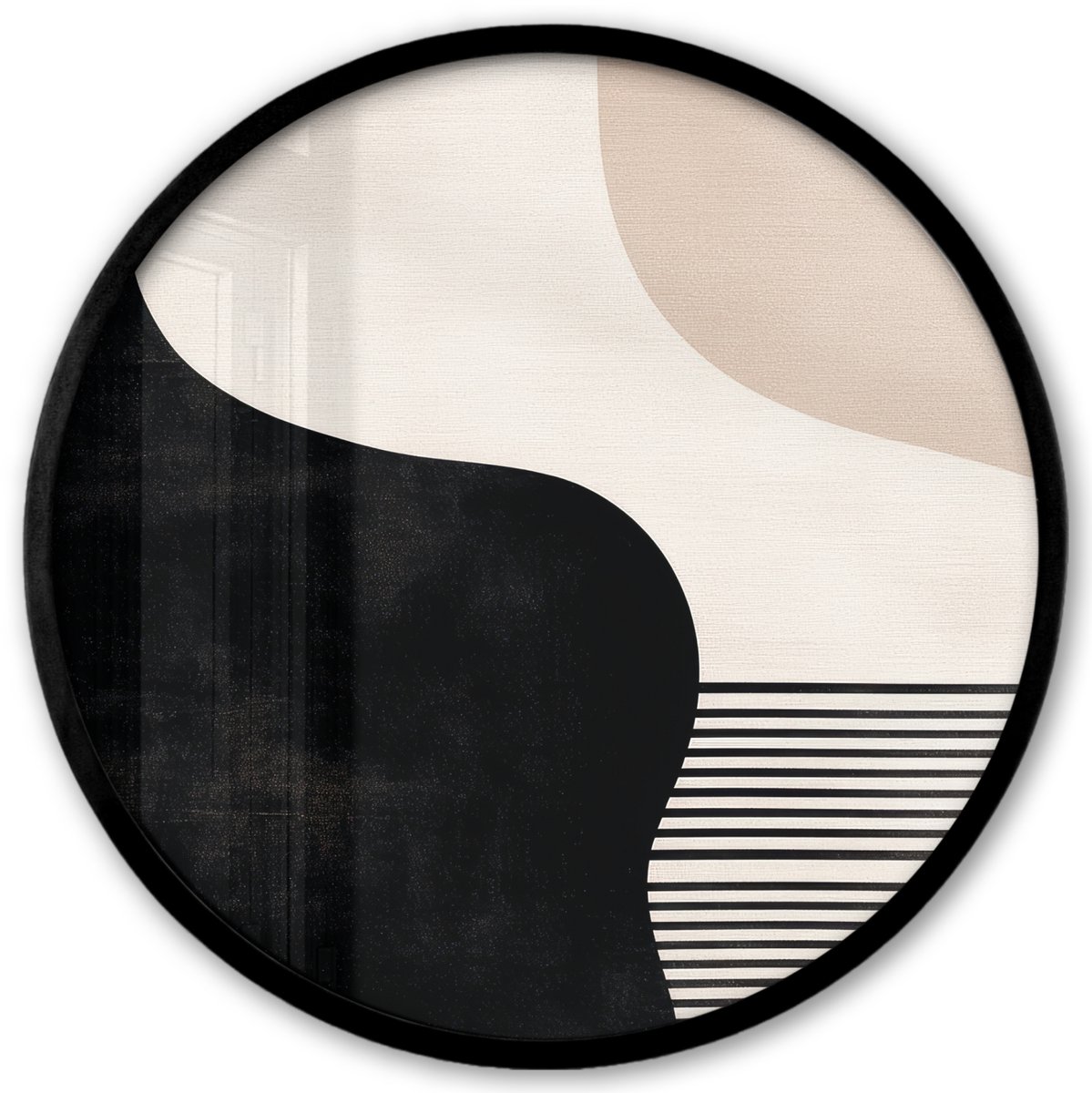 FrameYourWall Poster in lijst Rond - Fotolijst 40x40 cm - Posters - Abstract - Japandi - Beige - Modern - Ronde posterlijst zwart - Decoratie - Wanddecoratie woonkamer - Muurdecoratie slaapkamer