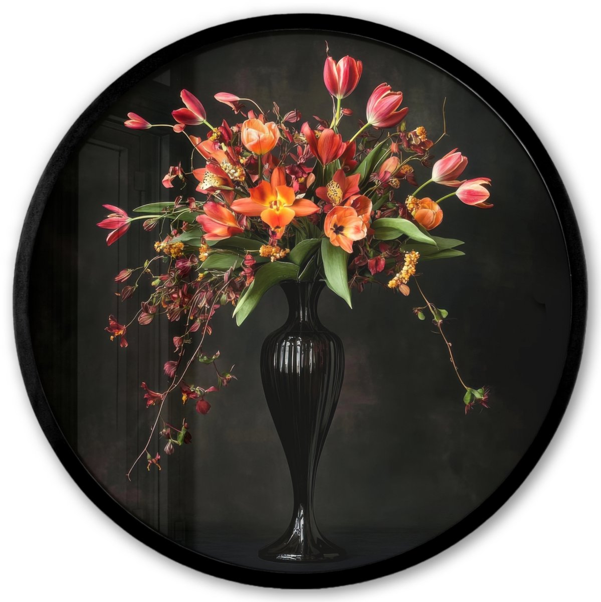 FrameYourWall Poster in lijst Rond - Fotolijst 40x40 cm - Posters - Sierlijk - Boeket - Vaas - Ronde posterlijst zwart - Decoratie - Wanddecoratie woonkamer - Muurdecoratie slaapkamer Boeket - Bloemen 5