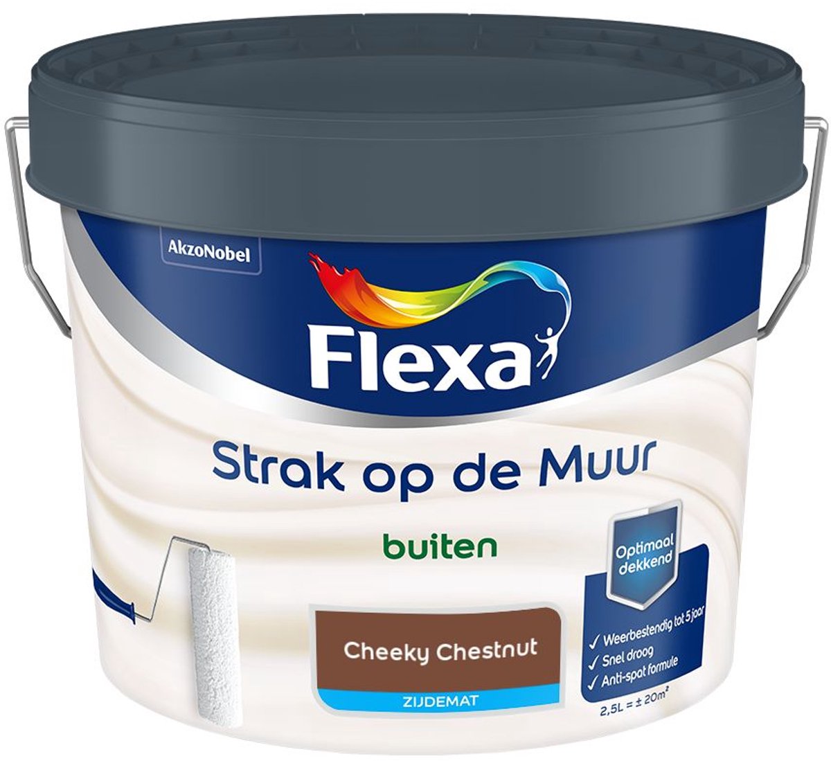 Flexa - Strak op de Muur Buiten Muurverf Zijdemat - Cheeky Chestnut - Mengverf - 2.5 L
