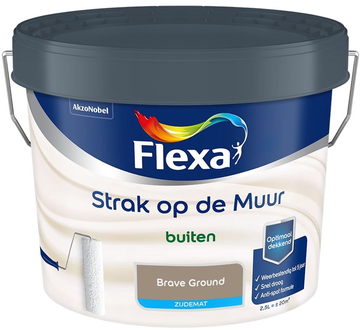 Flexa - Strak op de Muur Buiten Muurverf Zijdemat - Brave Ground - Mengverf - 2.5 L