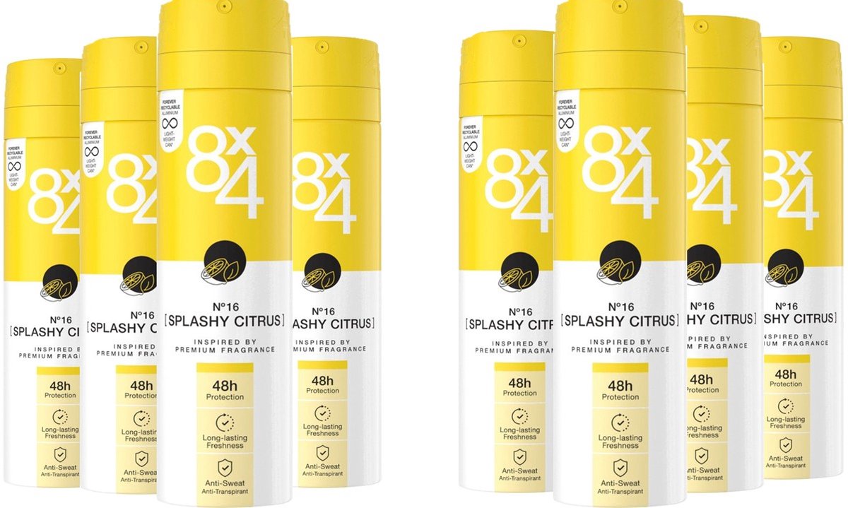 8x4 Deo Spray - No.16 Splashy Citrus 8 x 150 ml - Voordeelverpakking
