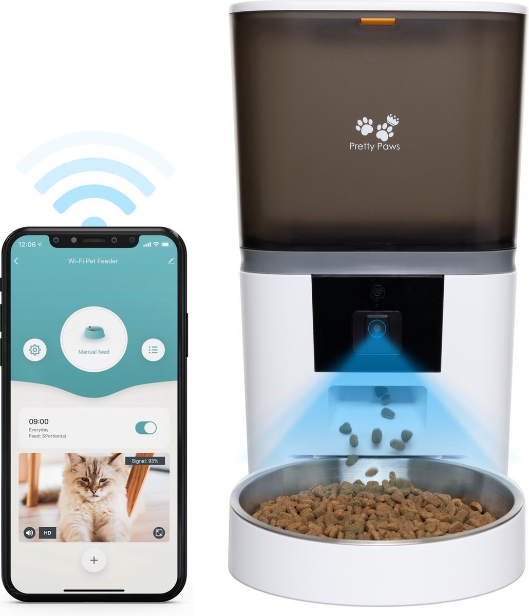 Pretty Paws QQ005 - Voerautomaat met WiFi en Camera - Kat - 4L - Wit - Pretty - €99,95