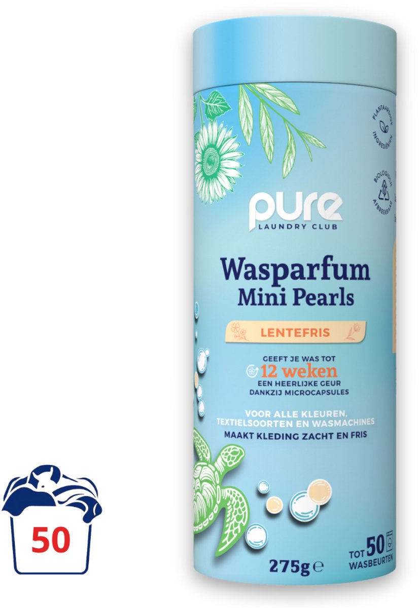 Pure Laundry Club Wasparfum Mini Pearls - Lentefris - 50 Wasbeurten - Luxe Geurbooster - Tot 12 Weken Frisse Was - 100% Plasticvrij, Natuurlijk & Vegan Wasparels - Geurparels Wasmachine