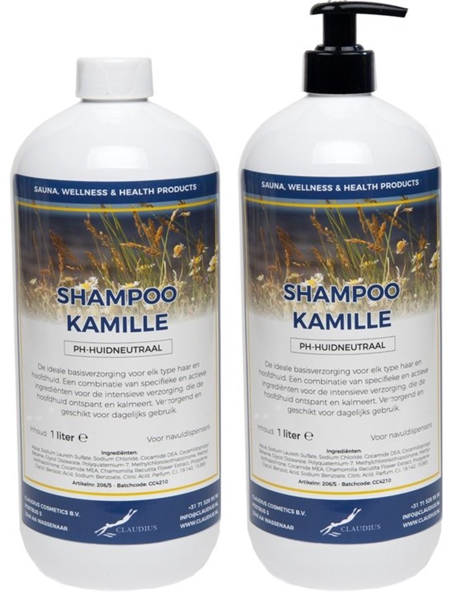 Shampoo Kamille - 1 liter - 2 Stuks - met pomp - Voordeelverpakking - Haarverzorging