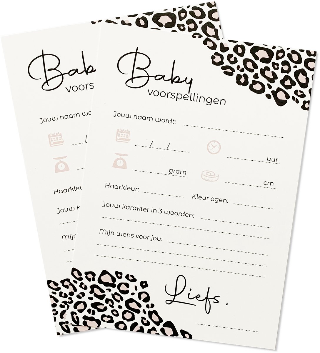 My Little Buddha - Babyshower Invulkaarten - 20 stuks - Voorspellingen voor meisjes - Panterprint roze
