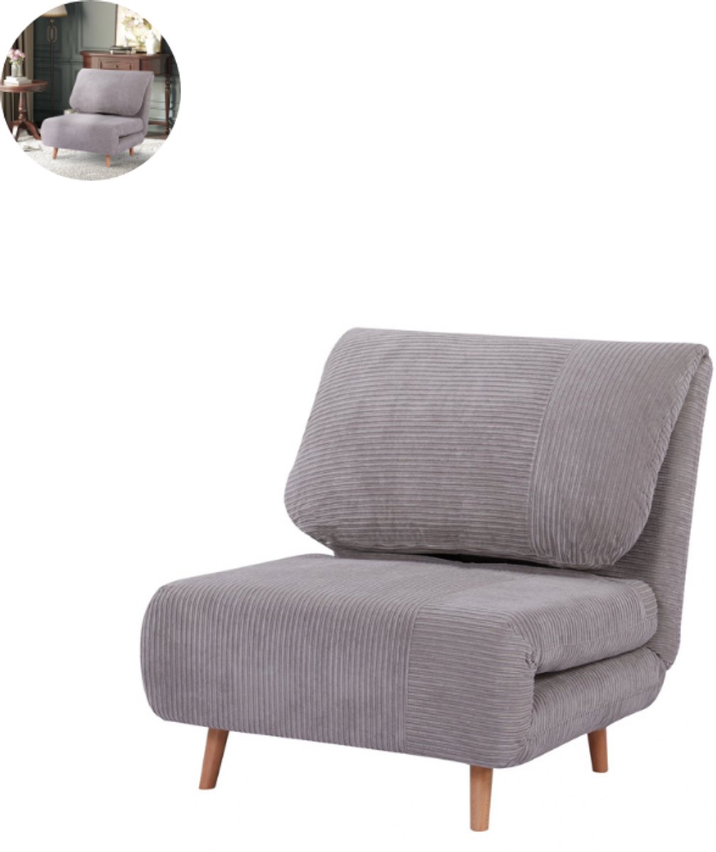 Slaapstoel - Uitklapbaar - Slaapbank - Logeerbed - Zetelbed - Slaapfauteuil - Vouwbed - 1 persoons - Zeer comfortabel - Lichtgrijs