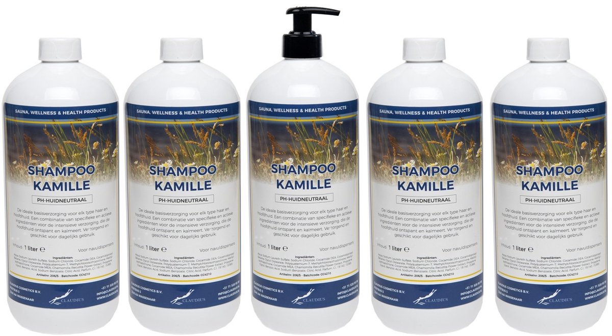 Shampoo Kamille - 1 liter - 5 Stuks - met pomp - Voordeelverpakking - Haarverzorging