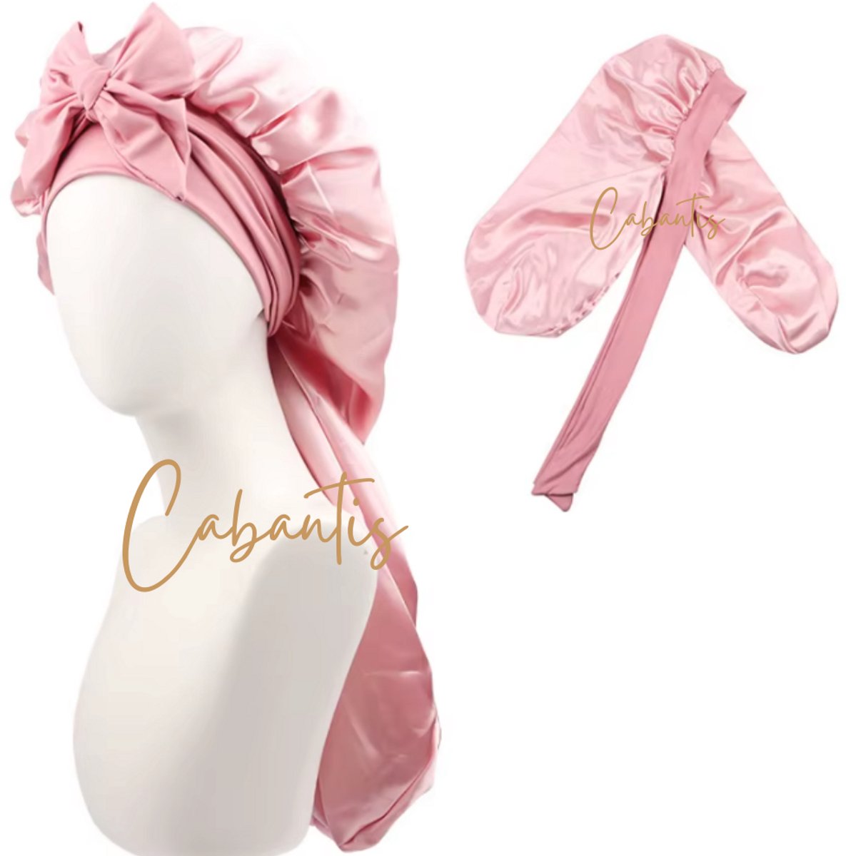 Cabantis® Dubbelzijdige Satijnen Bonnet – Haarbescherming met Lange Verstelbare Band – Extra Groot voor Boxbraids, Vlechten & Krullen – Anti-Pluis & Haarbescherming – Unisex - Soft Pink