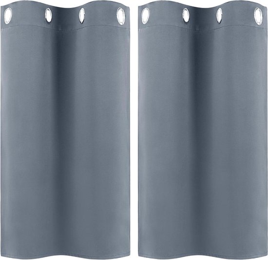Set de 2 rideaux, rideaux occultants opaques avec anneaux - courts et modernes - gris - 66 x 91 cm - pour cuisine, bureau, salon, chambre.