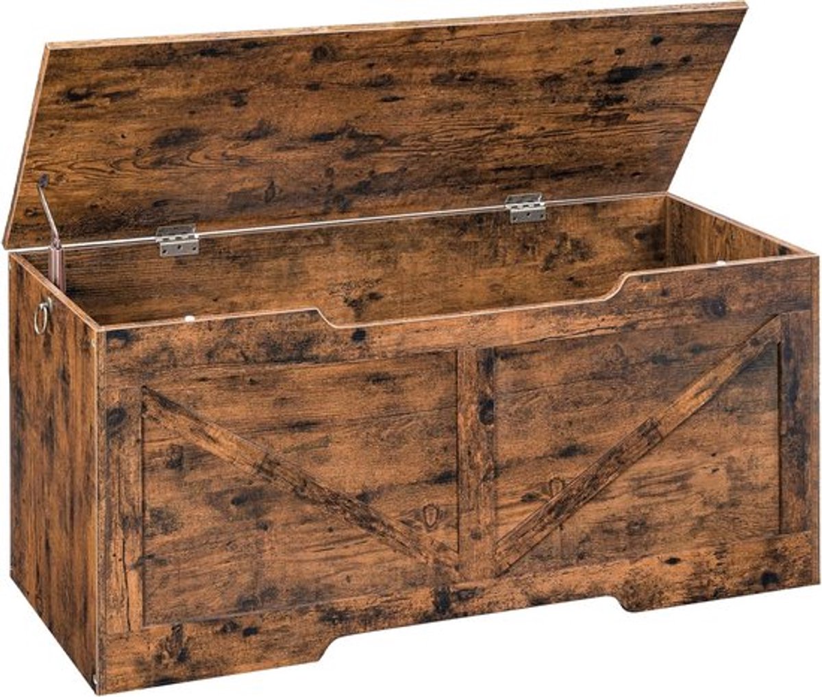 Kisten, bank met opbergruimte, speelgoedkist met deksel, kistbank, opbergdoos, 2 ringen, 110 cm, robuust, stabiel, voor kinderen, hal, woonkamer, donkerbruin