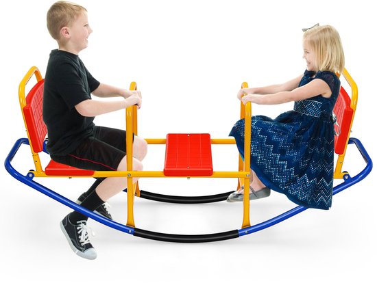 COSTWAY 3-zits schommelwip, tuinwip, tot 100 kg belastbaar, kinderwip binnen en buiten, metalen carrouselwip, ideaal voor kinderen van 3 tot 8 jaar