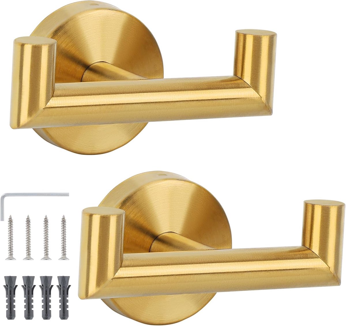 2 Stuks badkamerhaak, Wandhaak, Bad jashaak, handdoekhouder voor aan de muur, keukenhanddoekhaak met schroeven, Dubbele kleding haak van RVS staal, goud wandkapstok, Hand doekrek - Cyslmuk®