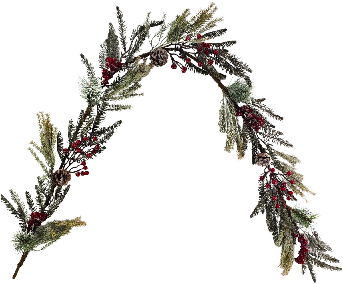 by Mooss - Guirlande - Rode Bes - Dennenappel - 180 cm - Kerst - Winter - Kunst