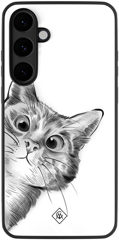 Coque Casimoda- Compatible avec Samsung Galaxy S25 FE - Peekaboo Cat - Coque arrière en TPU Zwart - Chat - Grijs