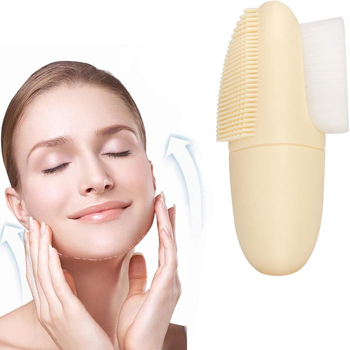 Siliconen Gezichtsborstel - Dubbele Gezichtsborstel - Face Scrub - Face brush - Gezichtsverzorging - Gezichtsreiniging - Gezichtsmassage - Gezichtsreiniger - Borstel - Gezicht - Face cleaner - Voor Diepe Reiniging En Exfoliat - Geel