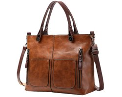 Schoudertas Dames – Vintage Handtas - Vintage Handtas met Meerdere Vakken – Dagelijkse & Reistas - Bruin