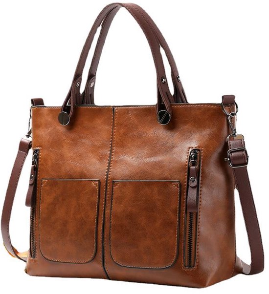 Sac bandoulière en cuir pour femme - Sac à main Vintage en cuir - Sac à main Vintage à compartiments multiples - Sac de voyage et quotidien - Marron