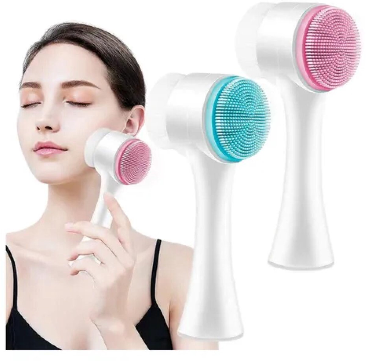 2 in 1 Siliconen Gezichtsborstel - 2 stuks - Double Sides Gezichtsborstel - Face Scrub - Face brush - Gezichtsverzorging - Gezichtsreiniging - Gezichtsmassage - Gezichtsreiniger - Borstel - Gezicht - Face cleaner - Voor Diepe Reiniging En Exfoliat