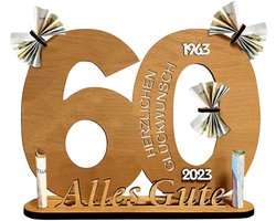 Houten bord, gastenboek, 2023, verjaardag, jubileum, decoratie, cijfers jaren met jaarcijfers, gastenboek, verjaardag, jubileum, met standaard en kaarsenhouder (60 jaar)