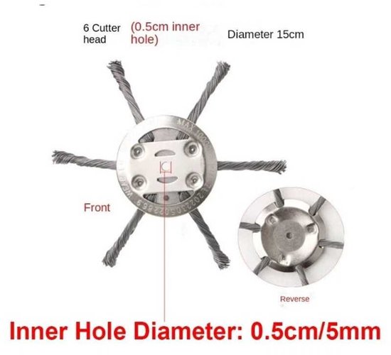 Grastrimmerkop van stalen draad - bosmaaier/snijders - onkruidmes voor tuin - grastrimmerkop - grasmaaier - elektrisch gereedschap (6 koppen) van Merkloos	 — afbeelding 5