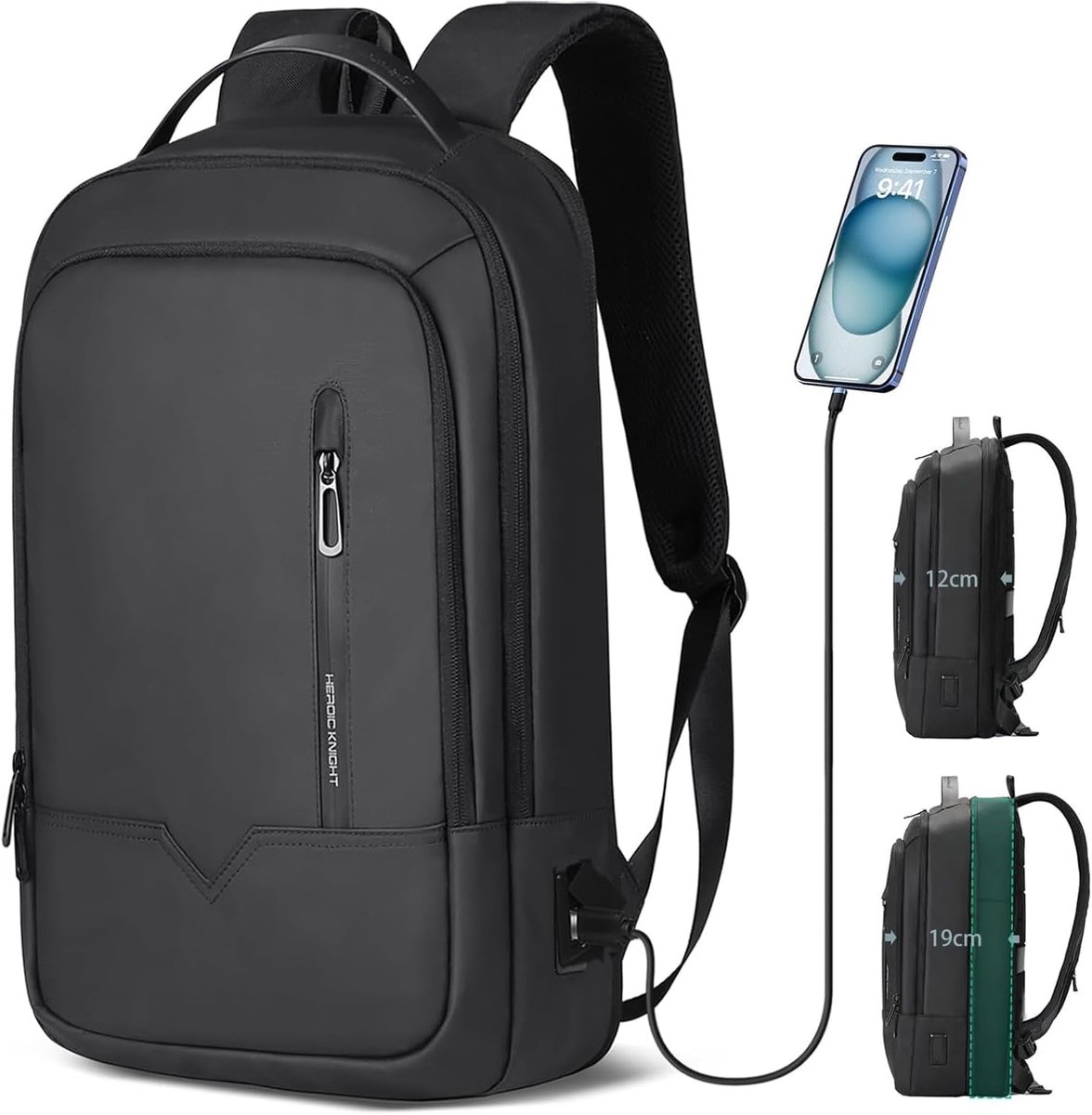 Uitbreidbare zakelijke rugzak met USB-lader, waterafstotend en anti-diefstal voor laptop tot 15,6 inch