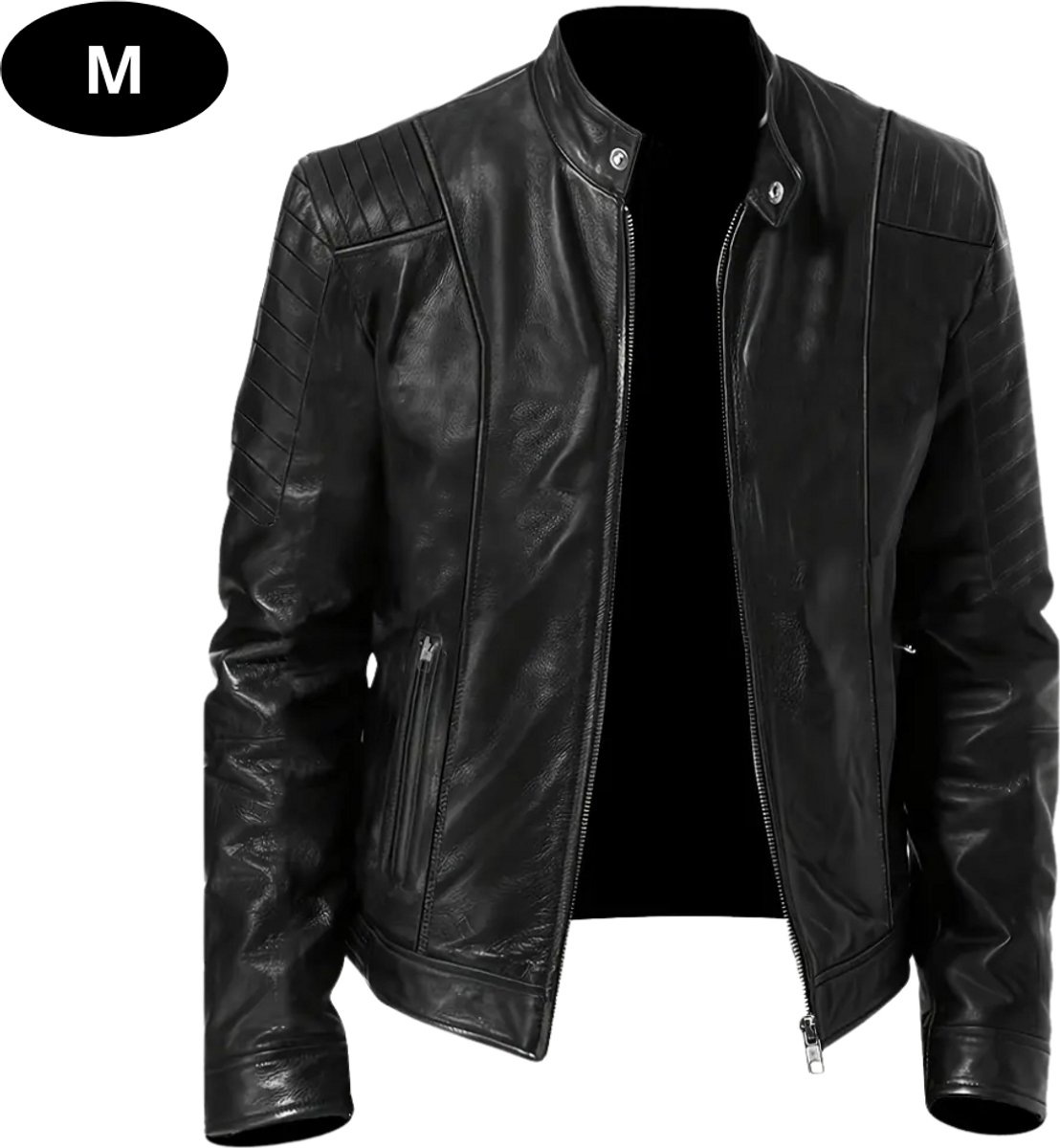 Livano Kunst Leren Jas Leather Jacket Lederen Jas Bomberjack Pilotenjack Blazer Biker Motorjas Motormuis Heren Zwart