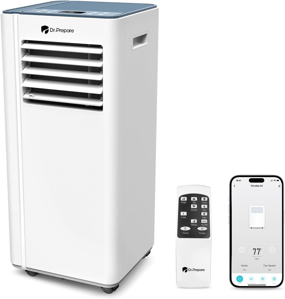 Draagbare airconditioning 8000 BTU met wifi, 4-in-1 koeling,